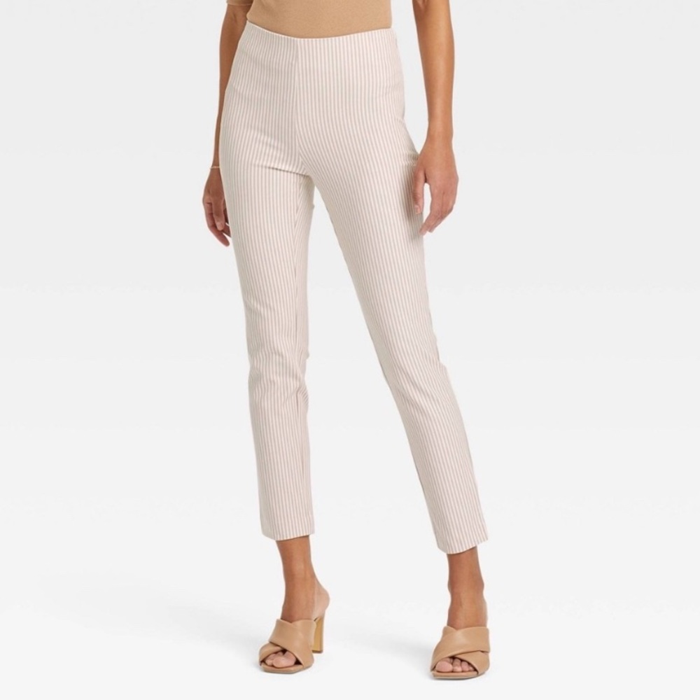 Cream Pants with Vertical Stripes